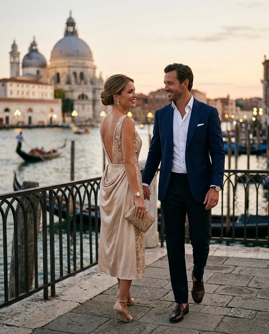 Gemma Deeks Style Guide: Cocktail Attire Anniversary in Venice Summer 2026
