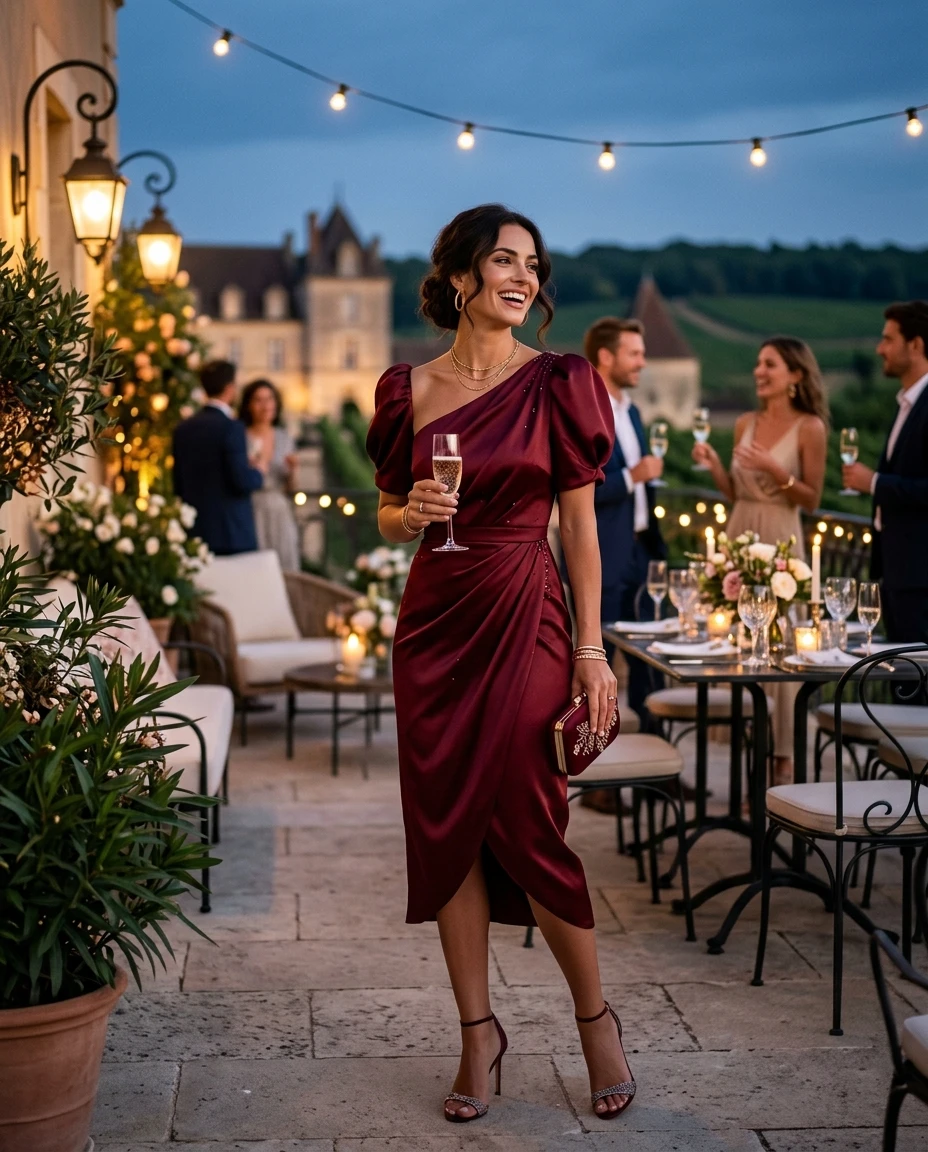 Gemma Deeks Style Guide: Cocktail Attire Birthday in Burgundy Summer 2026