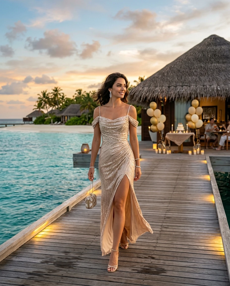 Gemma Deeks Style Guide: Cocktail Attire Birthday in Maldives Summer 2026