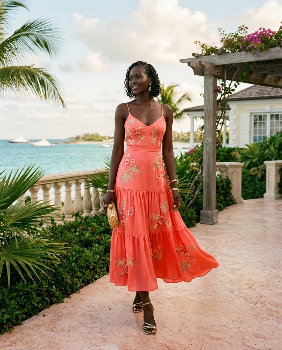 Gemma Deeks Style Guide: Cocktail Attire Designer Summer Dresses in Bahamas Summer 2026