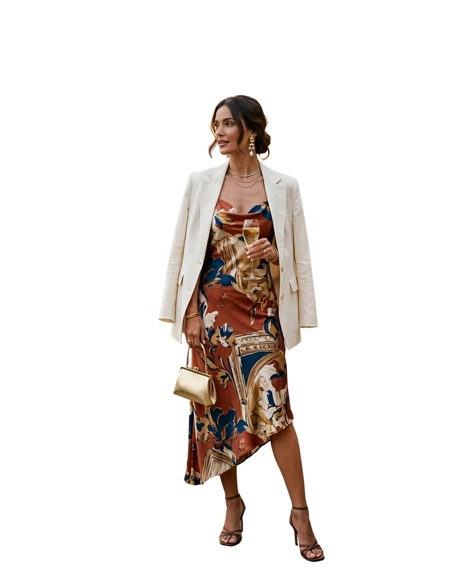Gemma Deeks Style Guide: Cocktail Attire dinner outfit in Catalonia Summer 2026