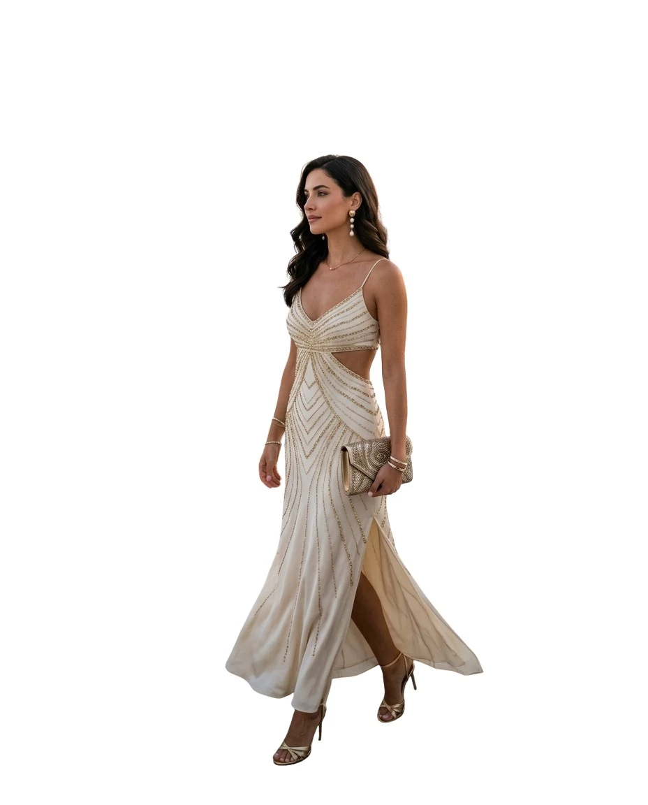 Gemma Deeks Style Guide: Cocktail Attire dinner outfit in Greece Summer 2026