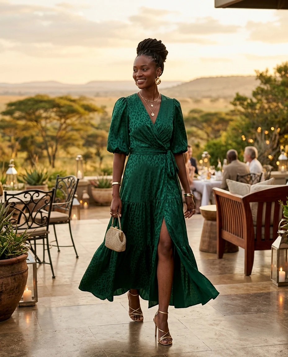Gemma Deeks Style Guide: Cocktail Attire dinner outfit in Kenya Summer 2026