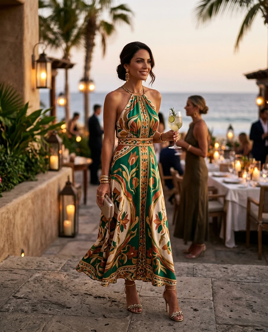 Gemma Deeks Style Guide: Cocktail Attire dinner outfit in Mexico Summer 2026