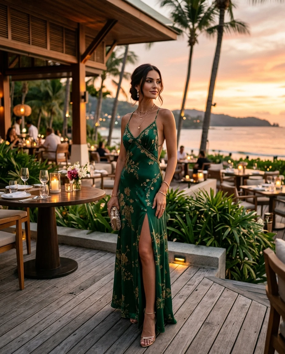 Gemma Deeks Style Guide: Cocktail Attire dinner outfit in Phuket Summer 2026