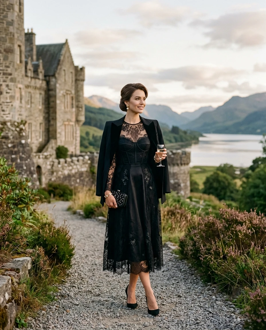 Gemma Deeks Style Guide: Cocktail Attire dinner outfit in Scotland Summer 2026