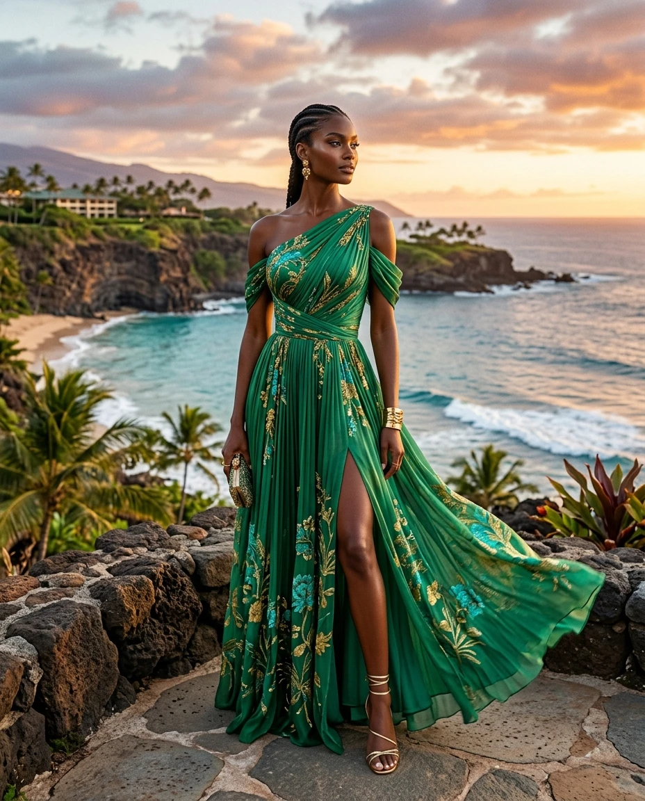 Gemma Deeks Style Guide: Cocktail Attire gala gown in Hawaii Summer 2026
