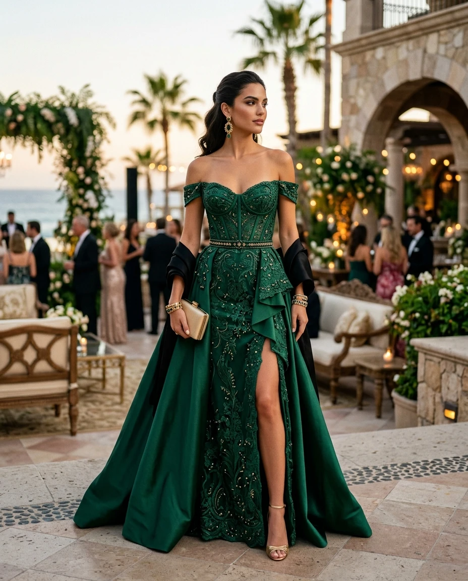 Gemma Deeks Style Guide: Cocktail Attire gala gown in Mexico Summer 2026