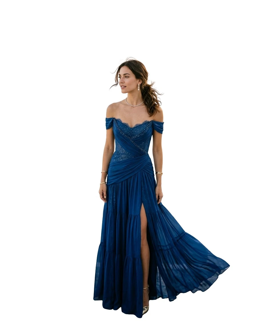 Gemma Deeks Style Guide: Cocktail Attire gala gown in Santorini Summer 2026