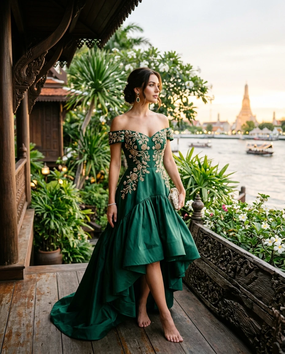 Gemma Deeks Style Guide: Cocktail Attire gala gown in Thailand Summer 2026
