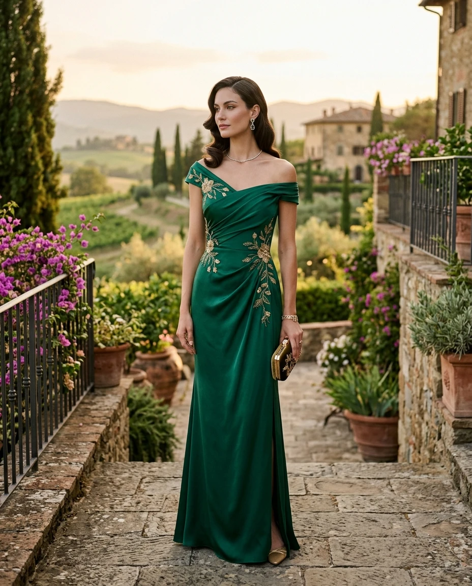 Gemma Deeks Style Guide: Cocktail Attire gala gown in Tuscany Summer 2026