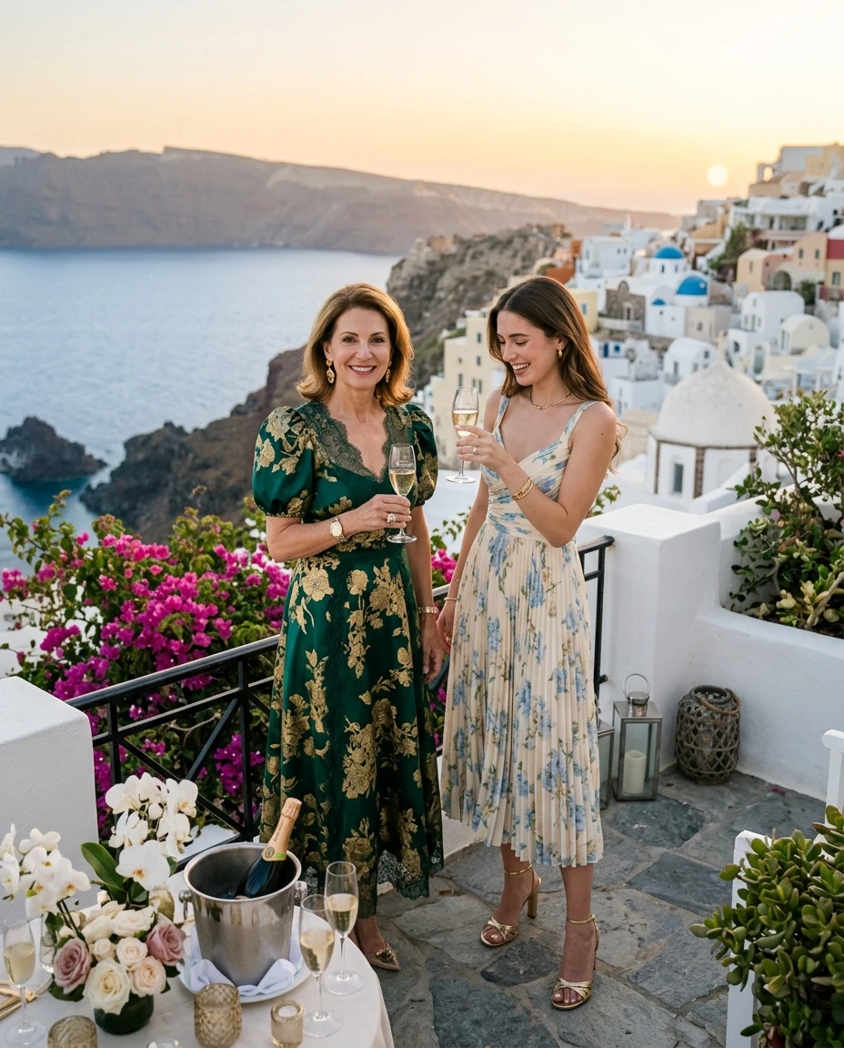 Gemma Deeks Style Guide: Cocktail Attire Mother’s Day in Santorini Summer 2026
