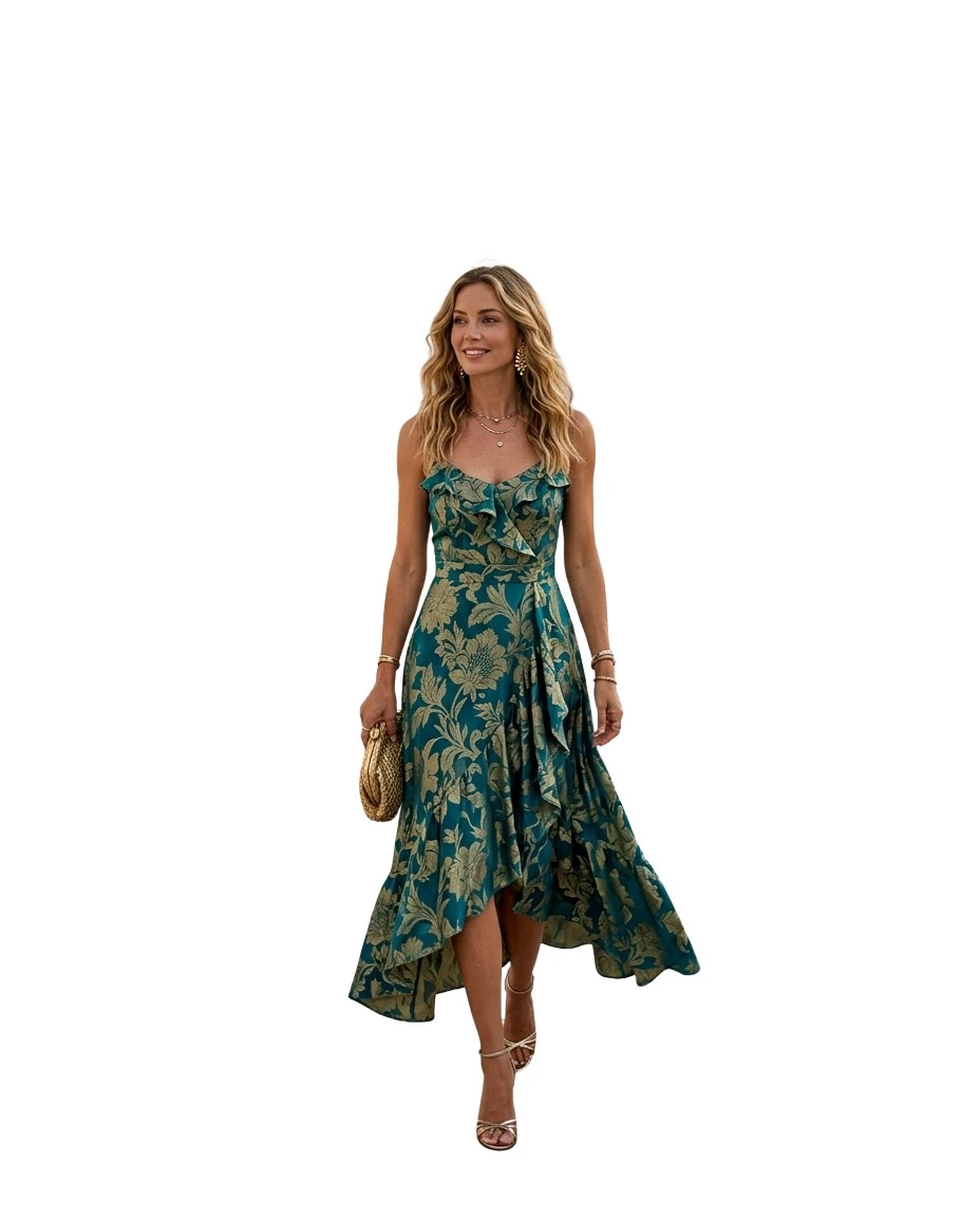 Gemma Deeks Style Guide: Cocktail Attire wedding guest dress in Crete Summer 2026