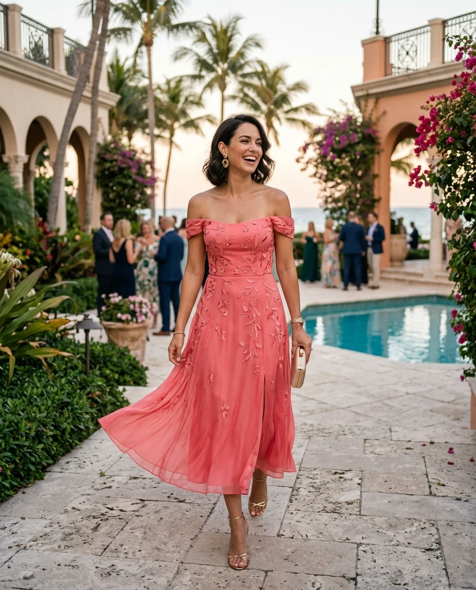 Gemma Deeks Style Guide: Cocktail Attire wedding guest dress in Florida Summer 2026