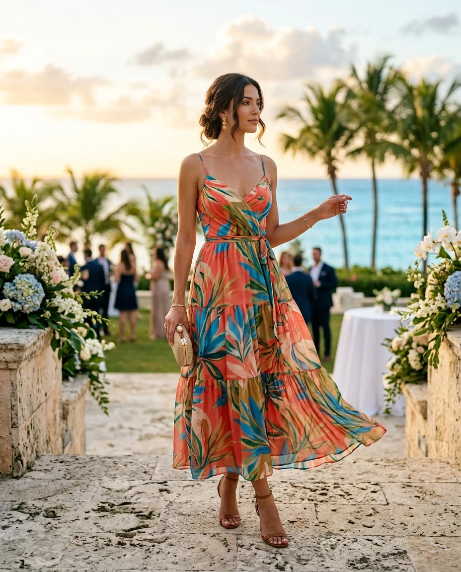 Gemma Deeks Style Guide: Cocktail Attire wedding guest dress in La Romana Summer 2026