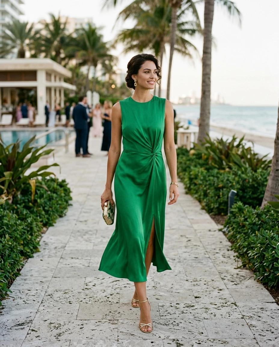 Gemma Deeks Style Guide: Cocktail Attire wedding guest dress in Miami Summer 2026