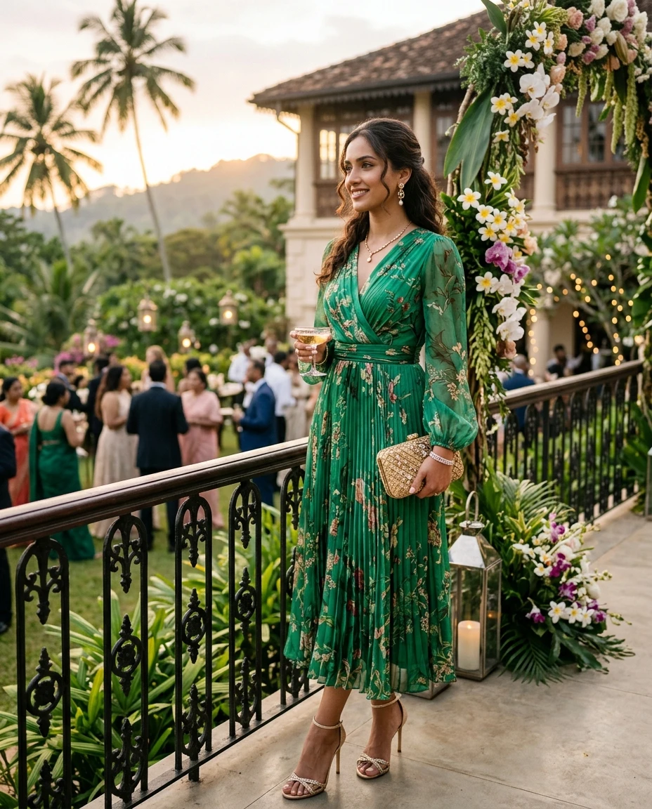 Gemma Deeks Style Guide: Cocktail Attire wedding guest dress in Sri Lanka Summer 2026