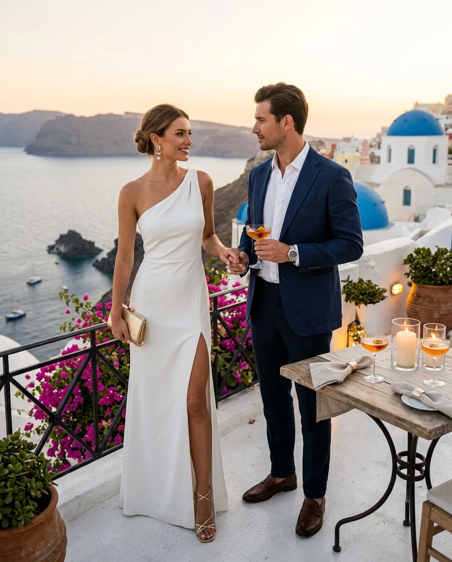 Gemma Deeks Style Guide: Cocktail Date night in Santorini Summer 2026