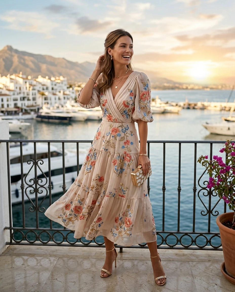 Gemma Deeks Style Guide: Cocktail Designer Summer Dresses in Marbella Summer 2026