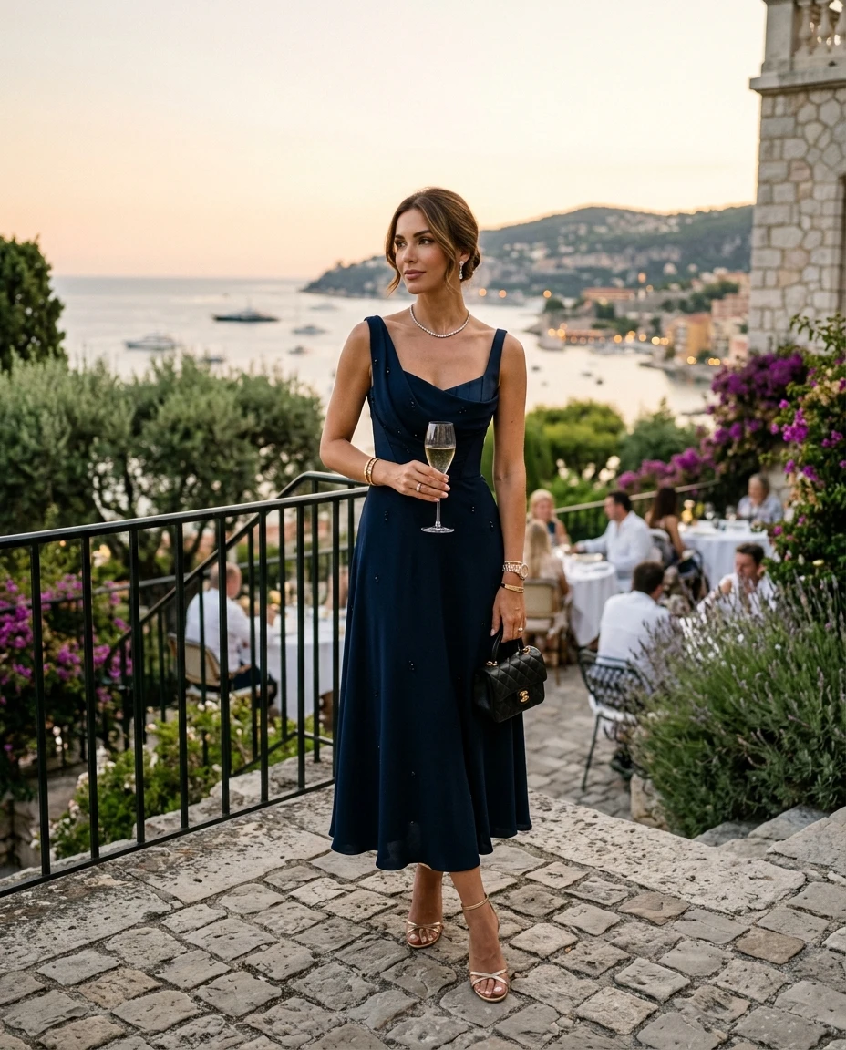 Gemma Deeks Style Guide: Cocktail dinner outfit in France Summer 2026