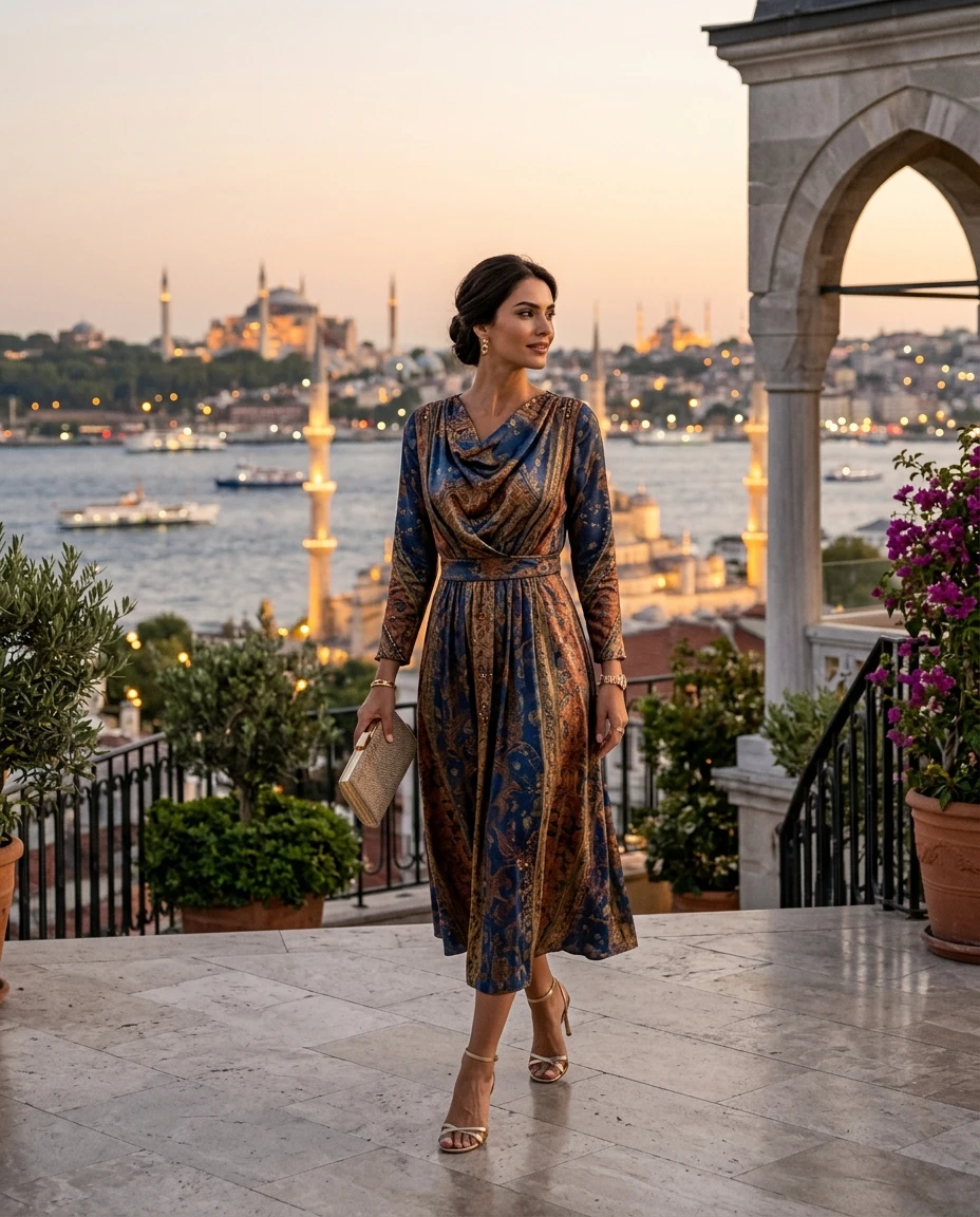 Gemma Deeks Style Guide: Cocktail dinner outfit in Istanbul Summer 2026