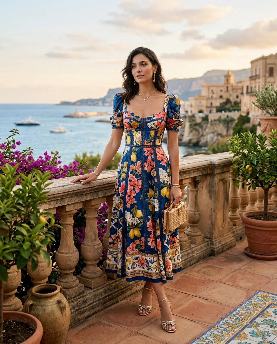 Gemma Deeks Style Guide: Cocktail dinner outfit in Sicily Summer 2026
