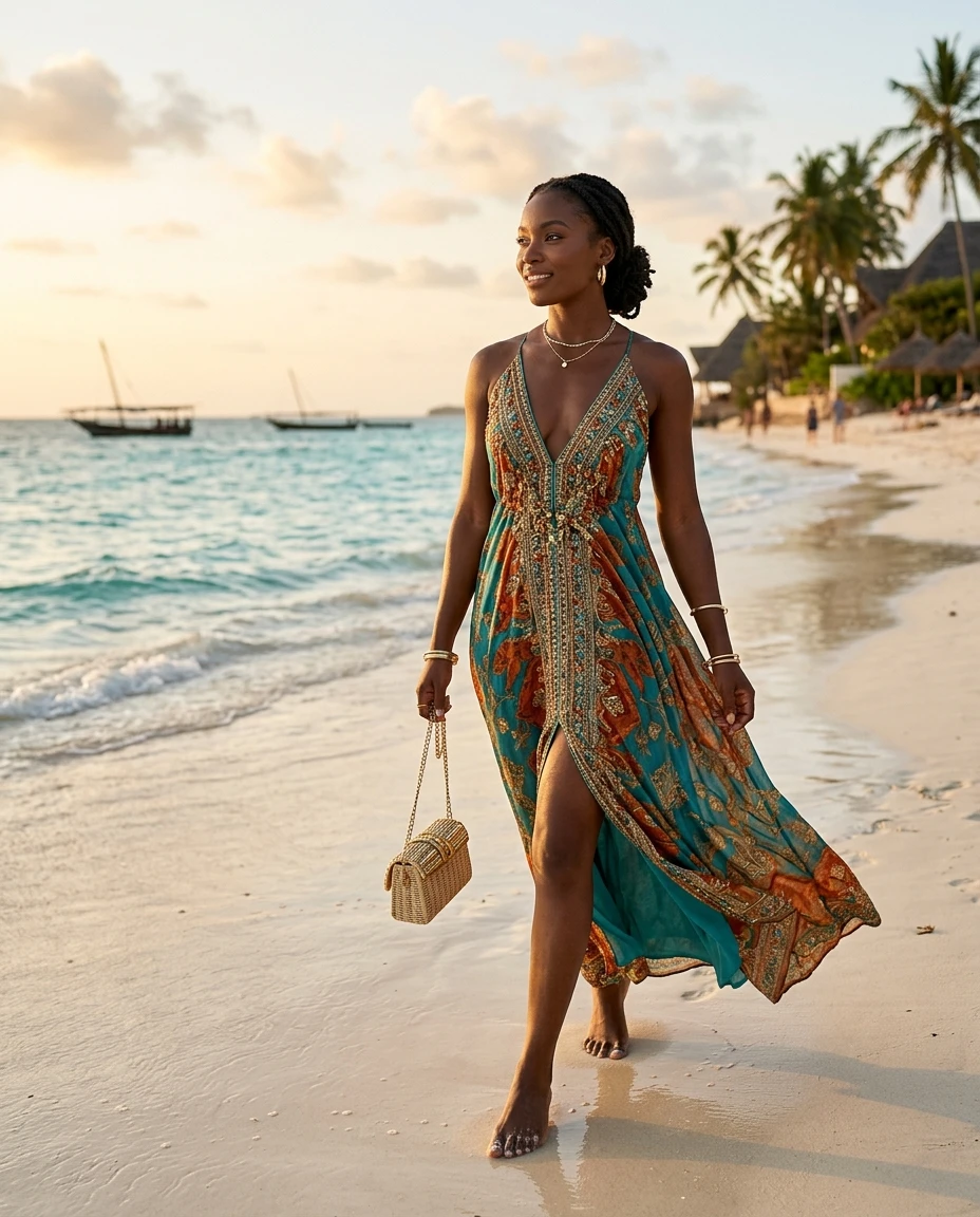 Gemma Deeks Style Guide: Cocktail dinner outfit in Zanzibar Summer 2026