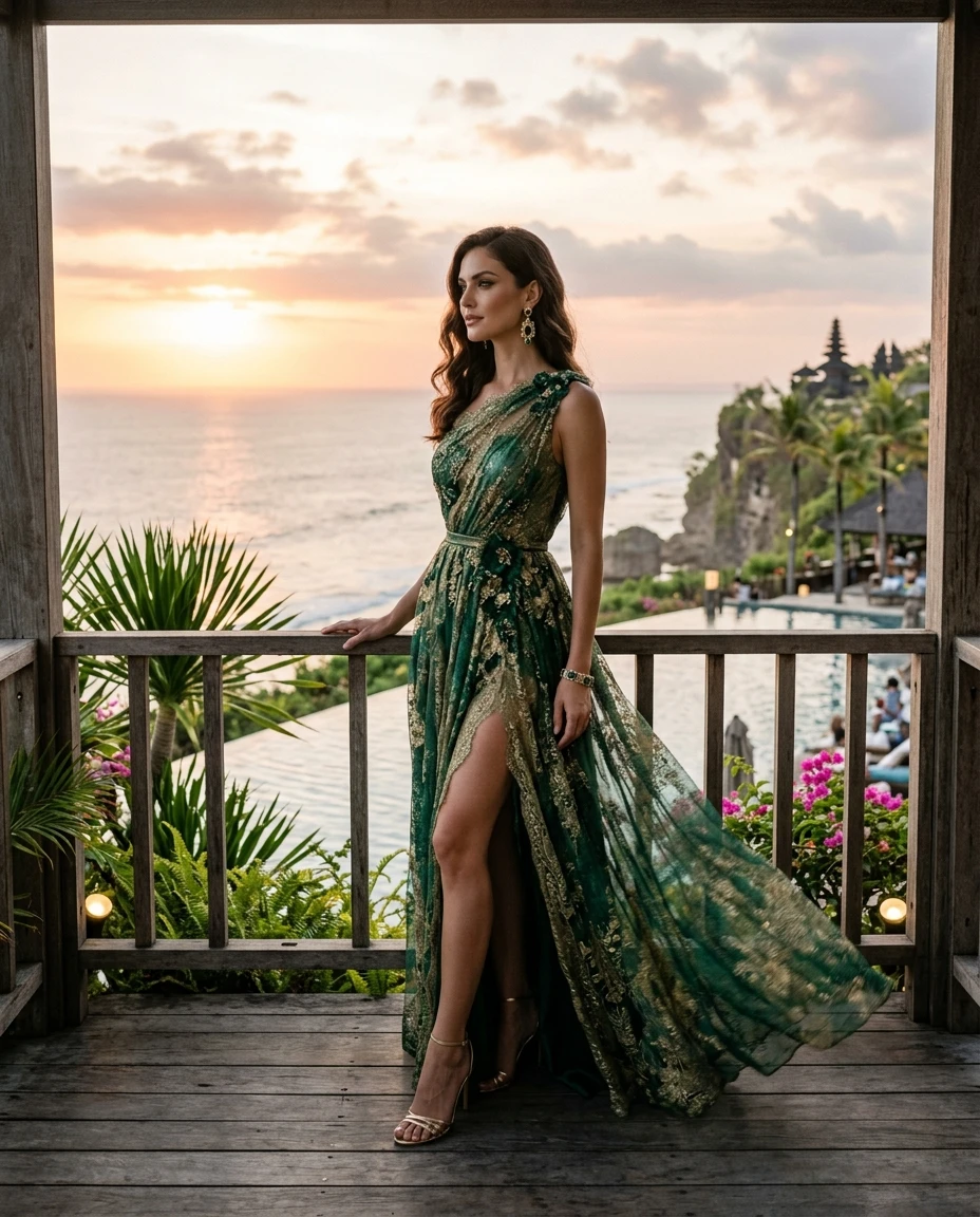 Gemma Deeks Style Guide: Cocktail gala gown in Bali Summer 2026