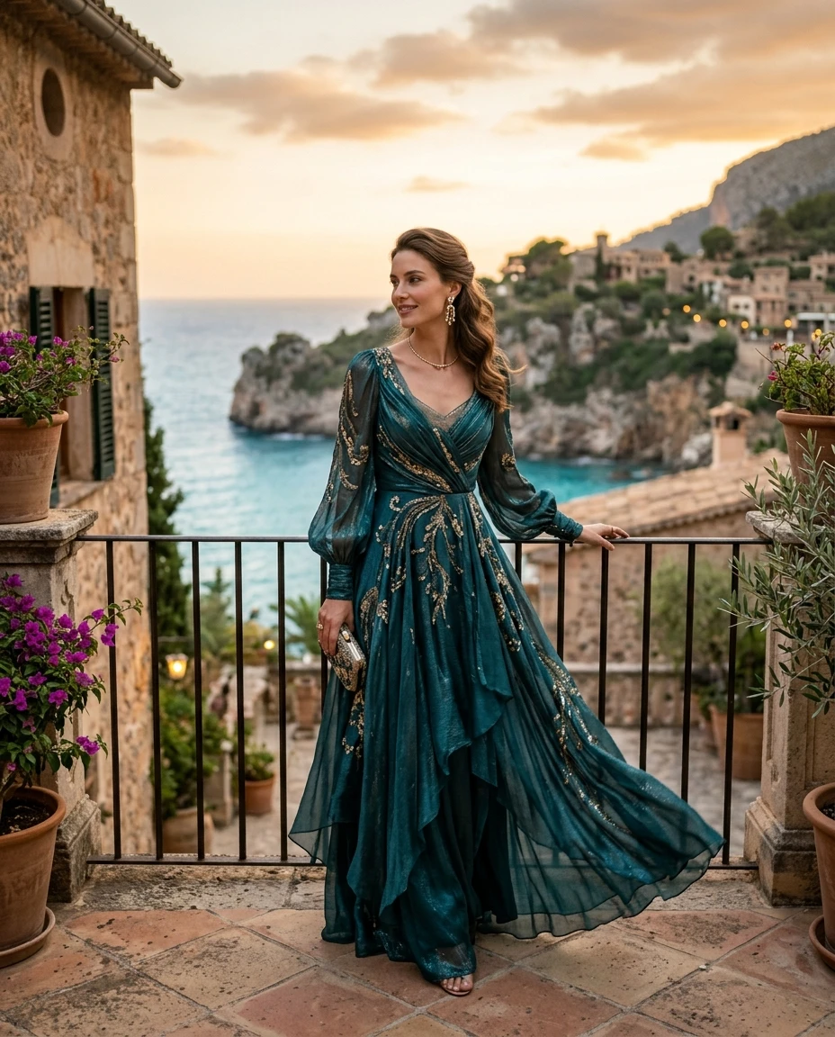 Gemma Deeks Style Guide: Cocktail gala gown in Majorca Summer 2026