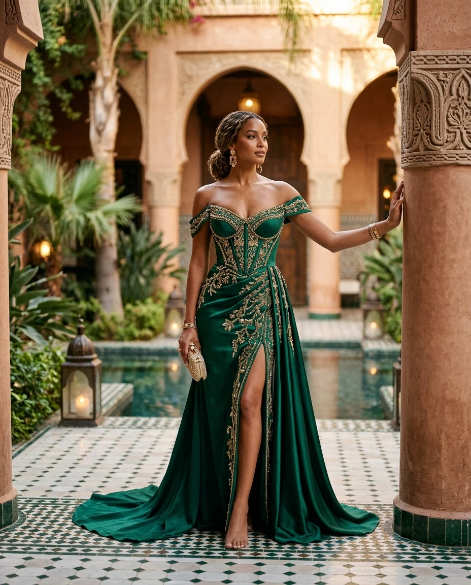 Gemma Deeks Style Guide: Cocktail gala gown in Moroco Summer 2026