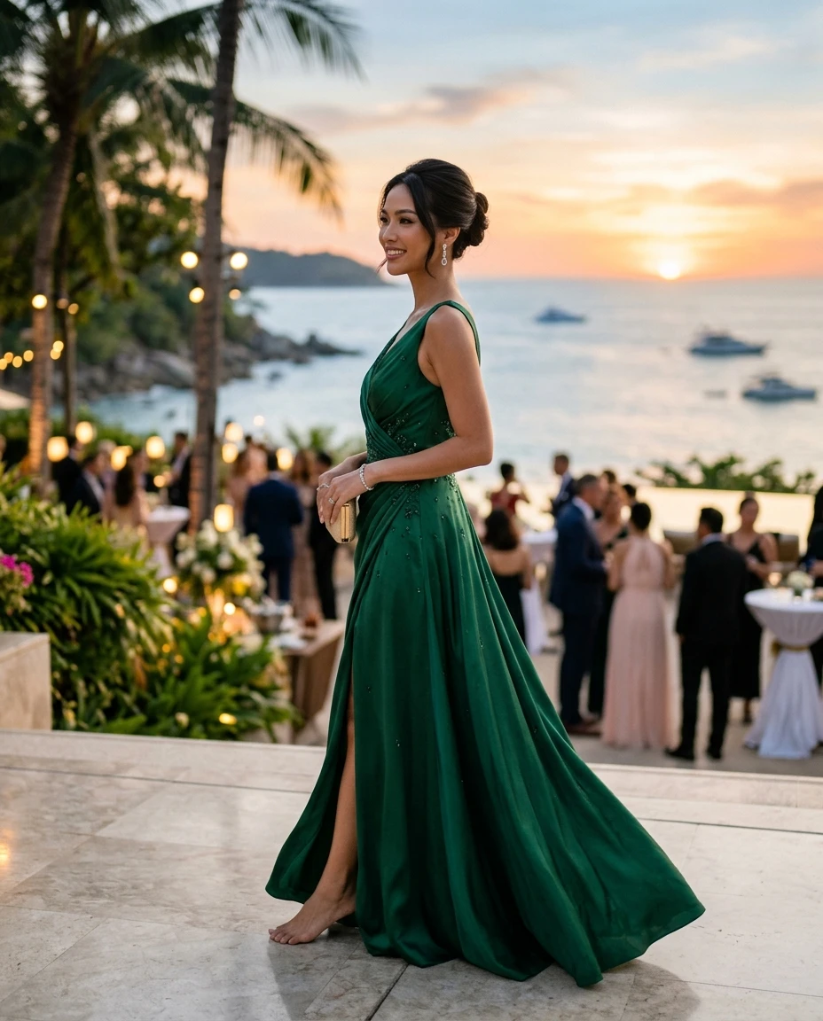 Gemma Deeks Style Guide: Cocktail gala gown in Phuket Summer 2026