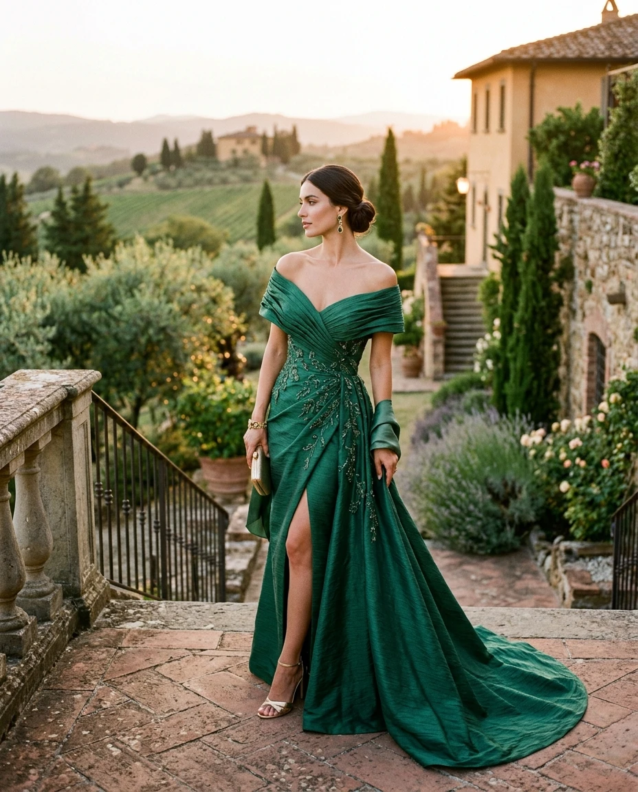 Gemma Deeks Style Guide: Cocktail gala gown in Tuscany Summer 2026