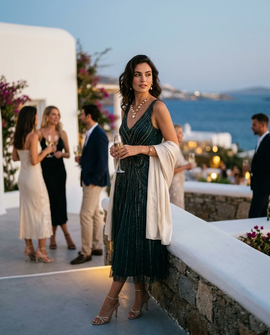 Gemma Deeks Style Guide: Cocktail Holiday parties in Mykonos Summer 2026