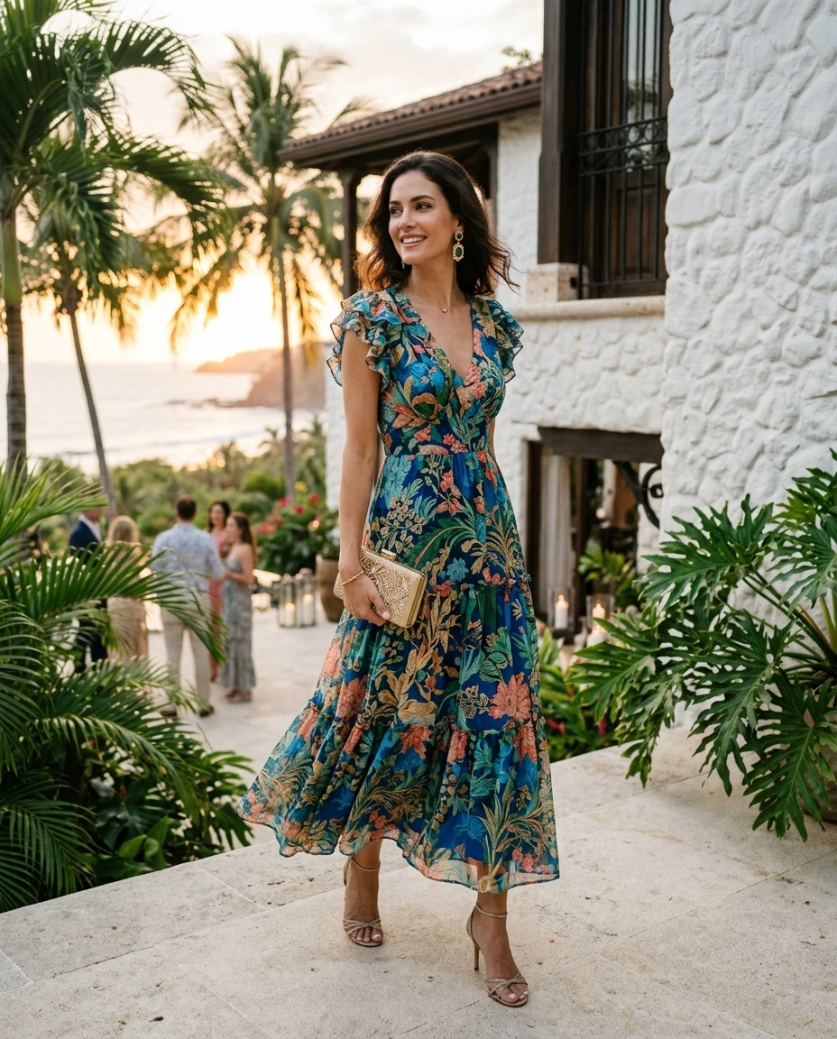 Gemma Deeks Style Guide: Cocktail wedding guest dress in Costa Rica Summer 2026