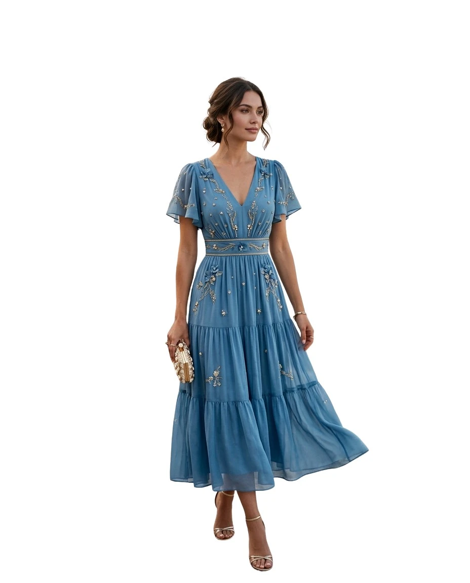 Gemma Deeks Style Guide: Cocktail wedding guest dress in Crete Summer 2026