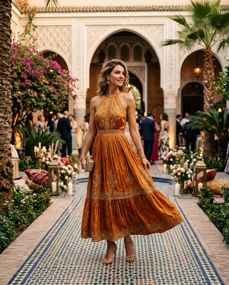 Gemma Deeks Style Guide: Cocktail wedding guest dress in Moroco Summer 2026