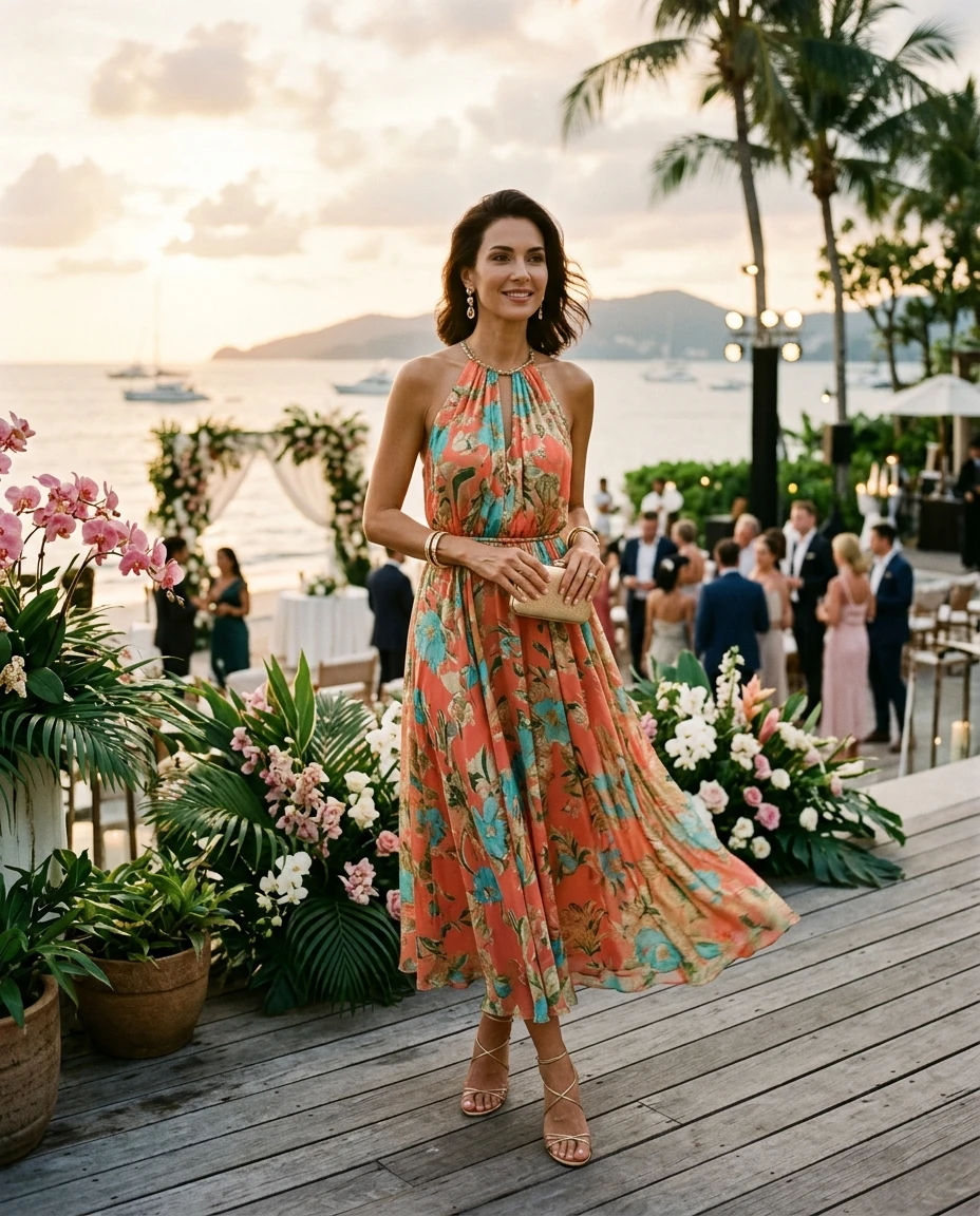 Gemma Deeks Style Guide: Cocktail wedding guest dress in Phuket Summer 2026