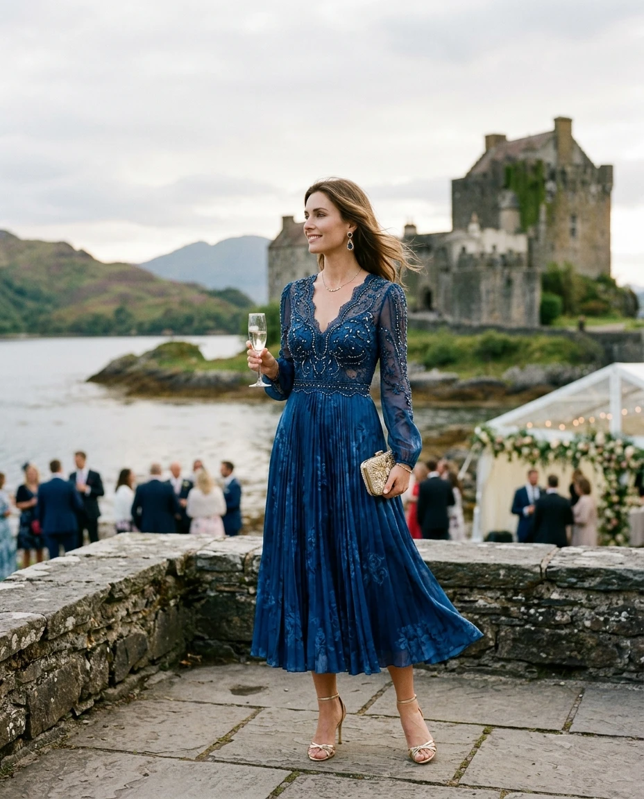 Gemma Deeks Style Guide: Cocktail wedding guest dress in Scotland Summer 2026