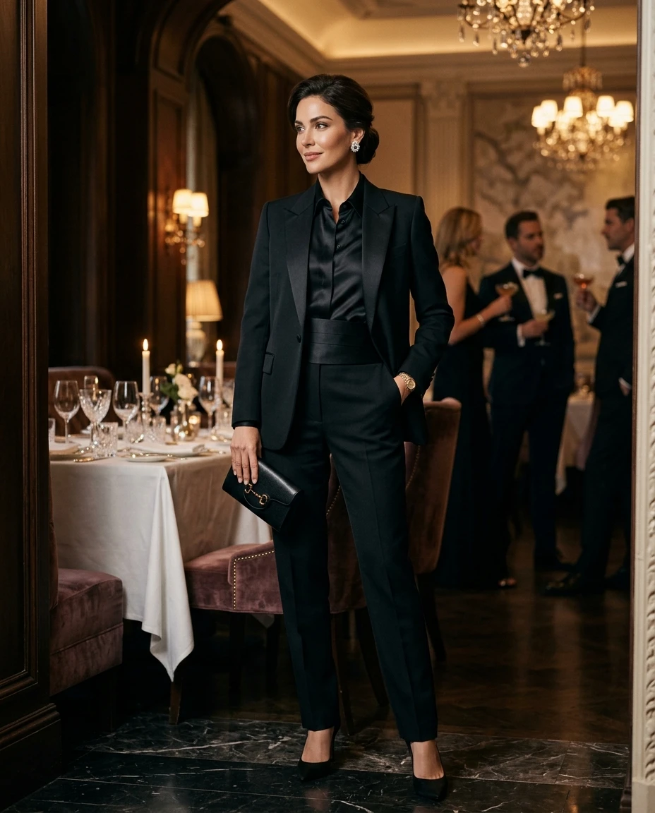 Gemma Deeks Style Guide: corporate black tie dinner outfit