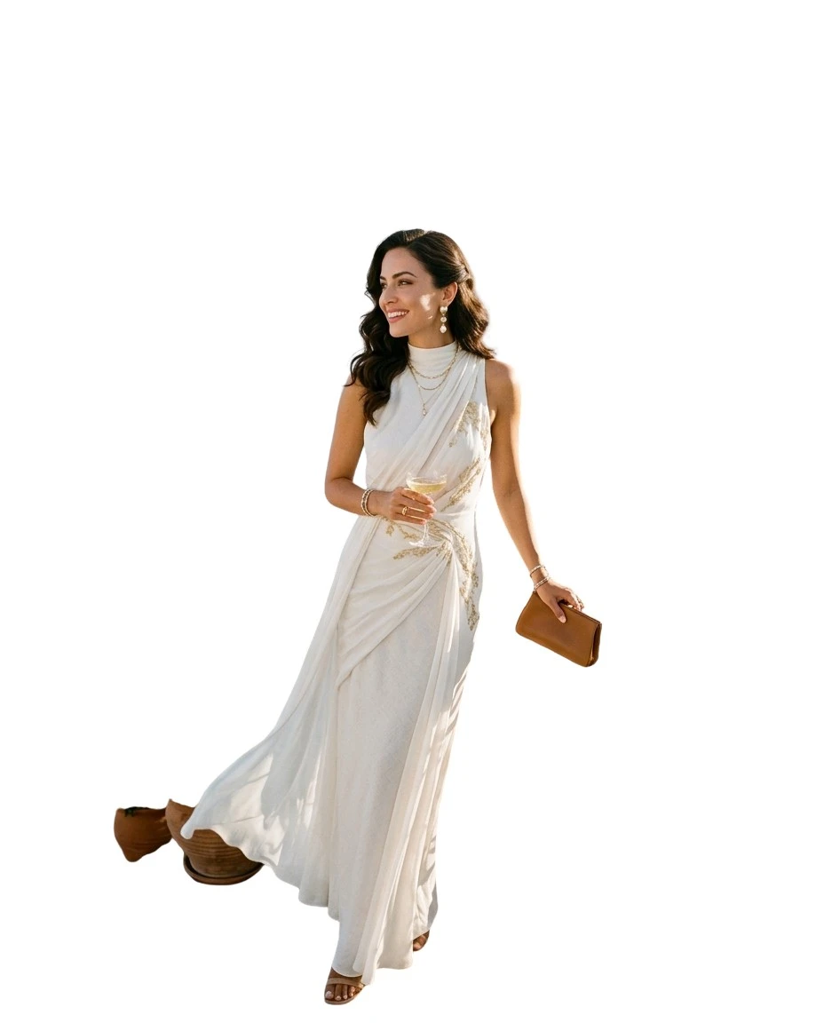 Gemma Deeks Style Guide: Elegant Chic Anniversary in Santorini Summer 2026