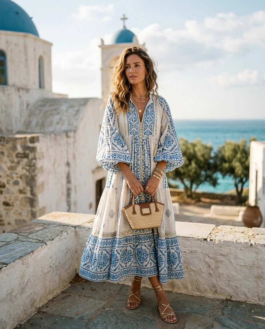 Gemma Deeks Style Guide: Elegant Chic Designer Summer Dresses in Crete Summer 2026