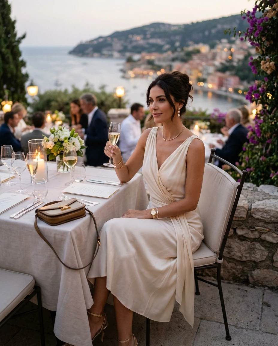 Gemma Deeks Style Guide: Elegant Chic dinner outfit in France Summer 2026