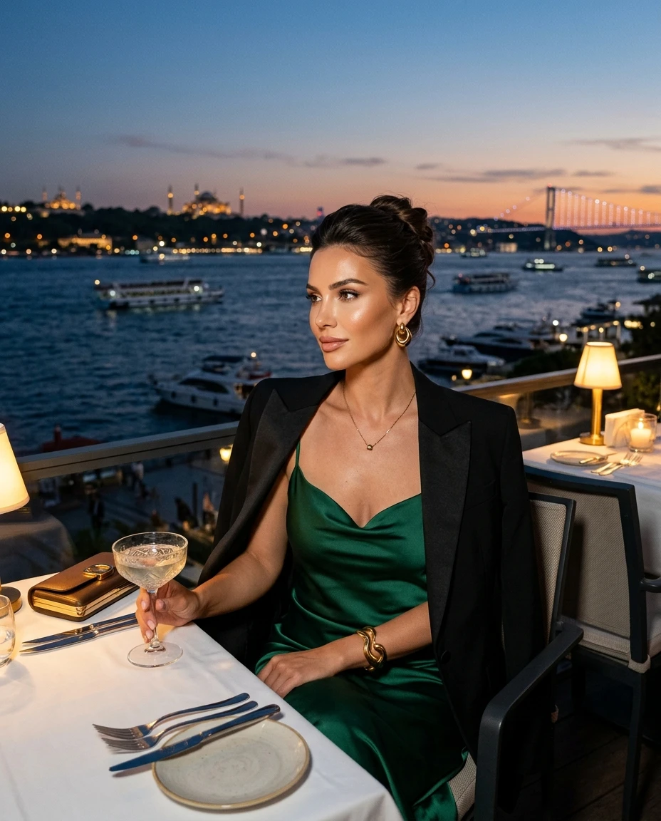 Gemma Deeks Style Guide: Elegant Chic dinner outfit in Istanbul Summer 2026