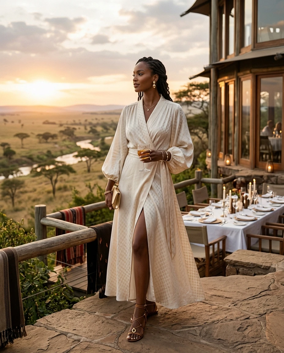 Gemma Deeks Style Guide: Elegant Chic dinner outfit in Kenya Summer 2026
