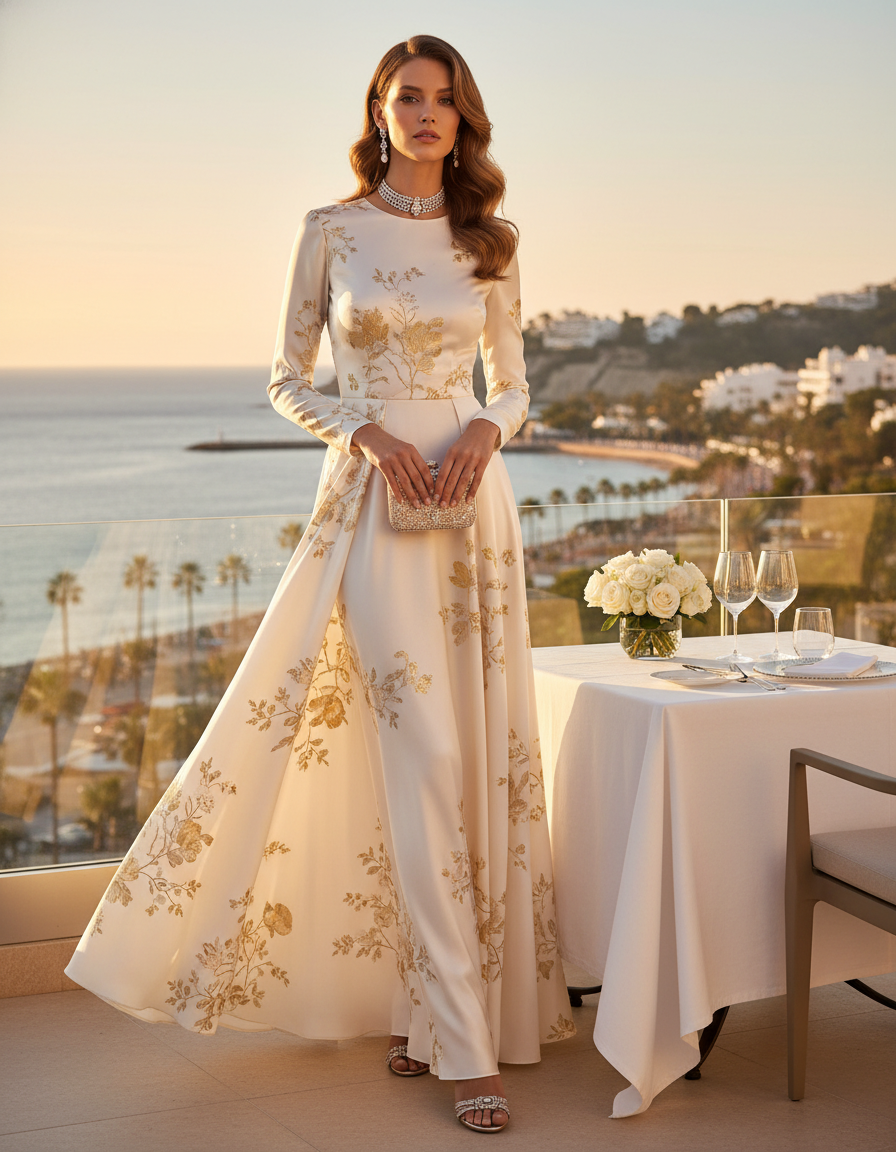 Gemma Deeks Style Guide: Elegant Chic dinner outfit in Marbella Summer 2026