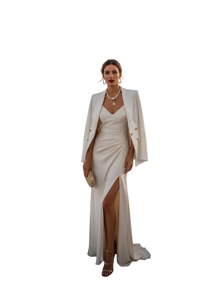 Gemma Deeks Style Guide: Elegant Chic dinner outfit in Santorini Summer 2026