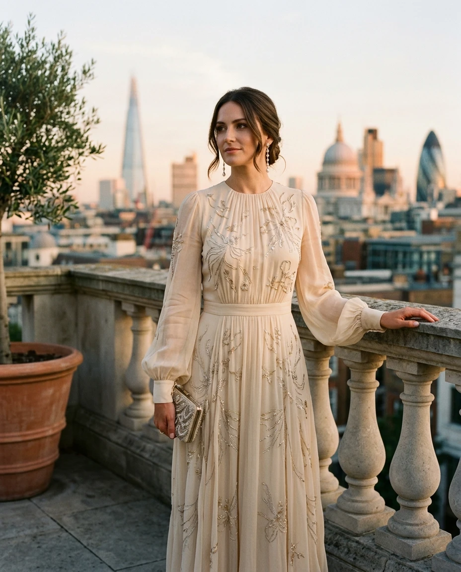 Gemma Deeks Style Guide: Elegant Chic gala gown in London Summer 2026