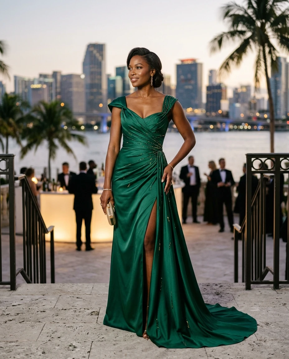 Gemma Deeks Style Guide: Elegant Chic gala gown in Miami Summer 2026