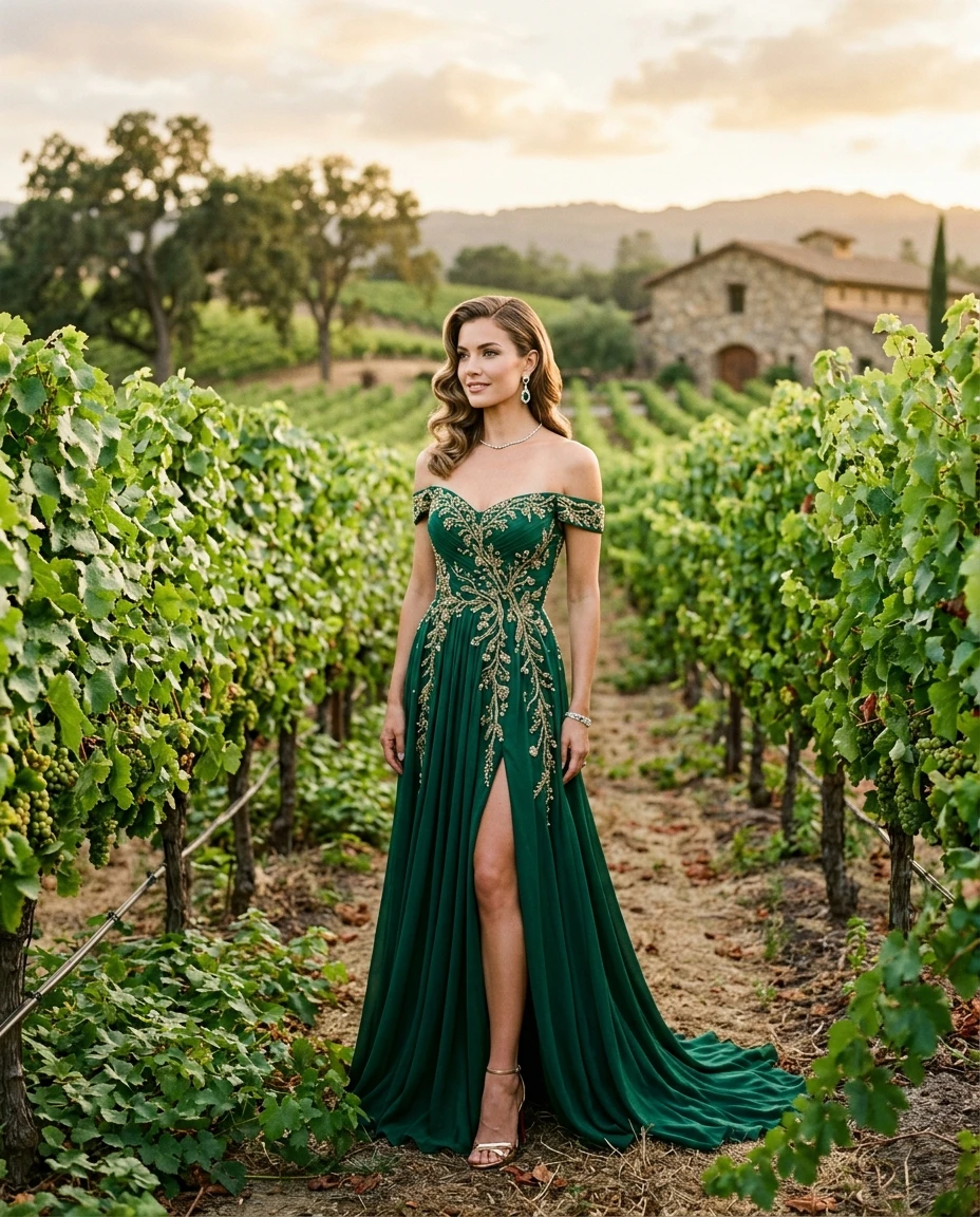 Gemma Deeks Style Guide: Elegant Chic gala gown in Napa Valley Summer 2026