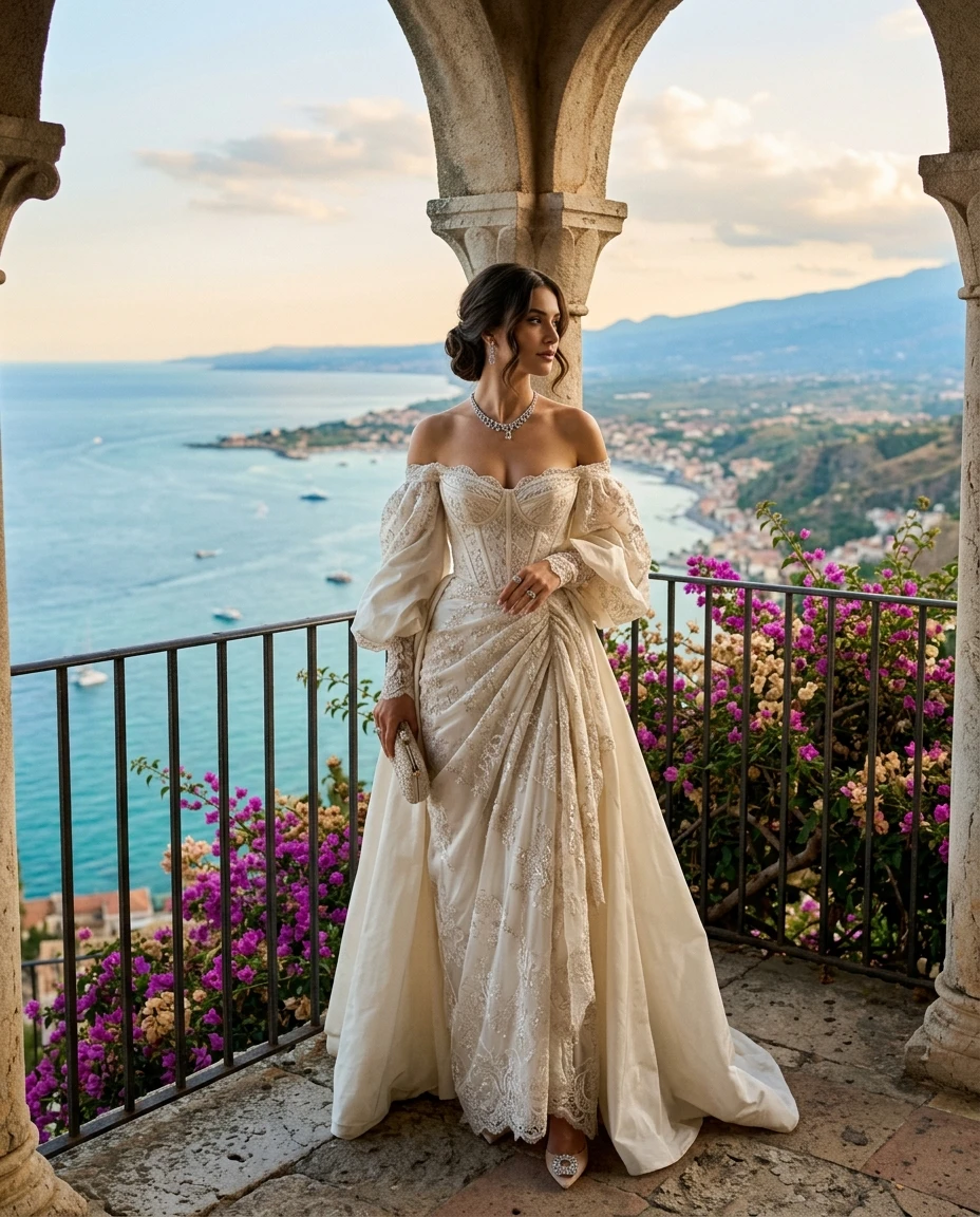 Gemma Deeks Style Guide: Elegant Chic gala gown in Sicily Summer 2026